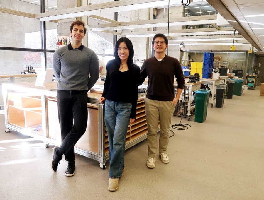 Mandy with two studio teammates in the makerspace